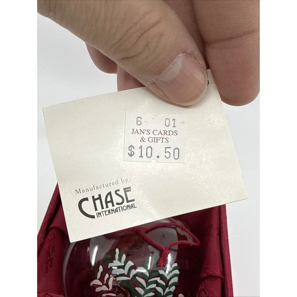 Vintage Chase‎ Reverse Painted Glass Ornament Red Reindeer Clear